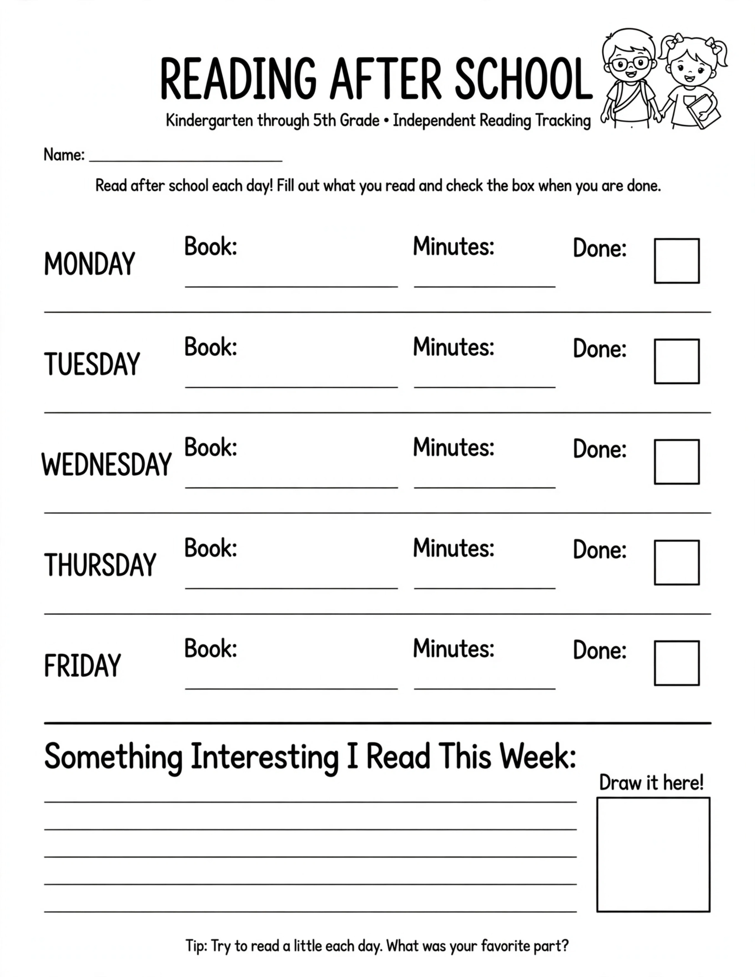 After School Routine Planner - READING AFTER SCHOOL