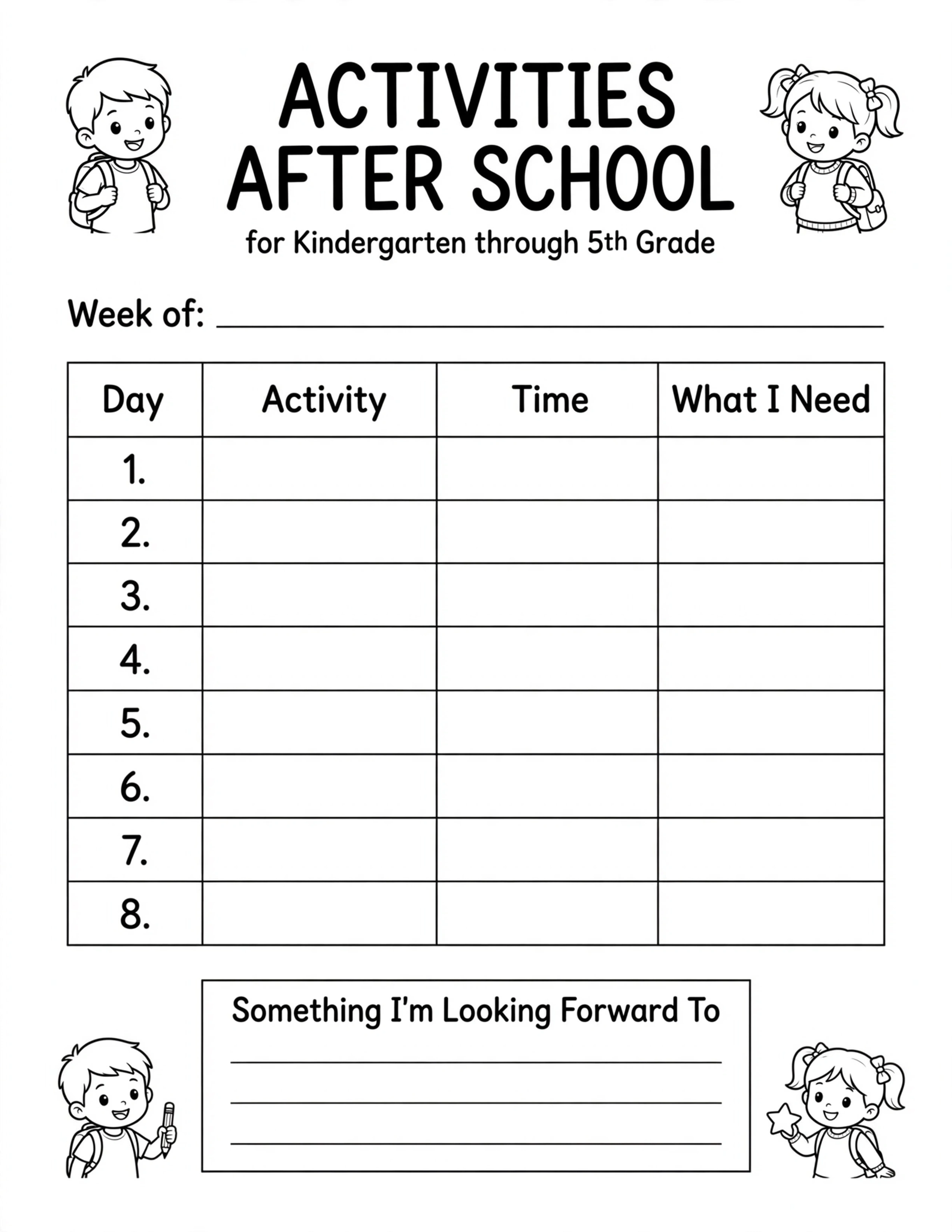 After School Routine Planner - ACTIVITIES AFTER SCHOOL