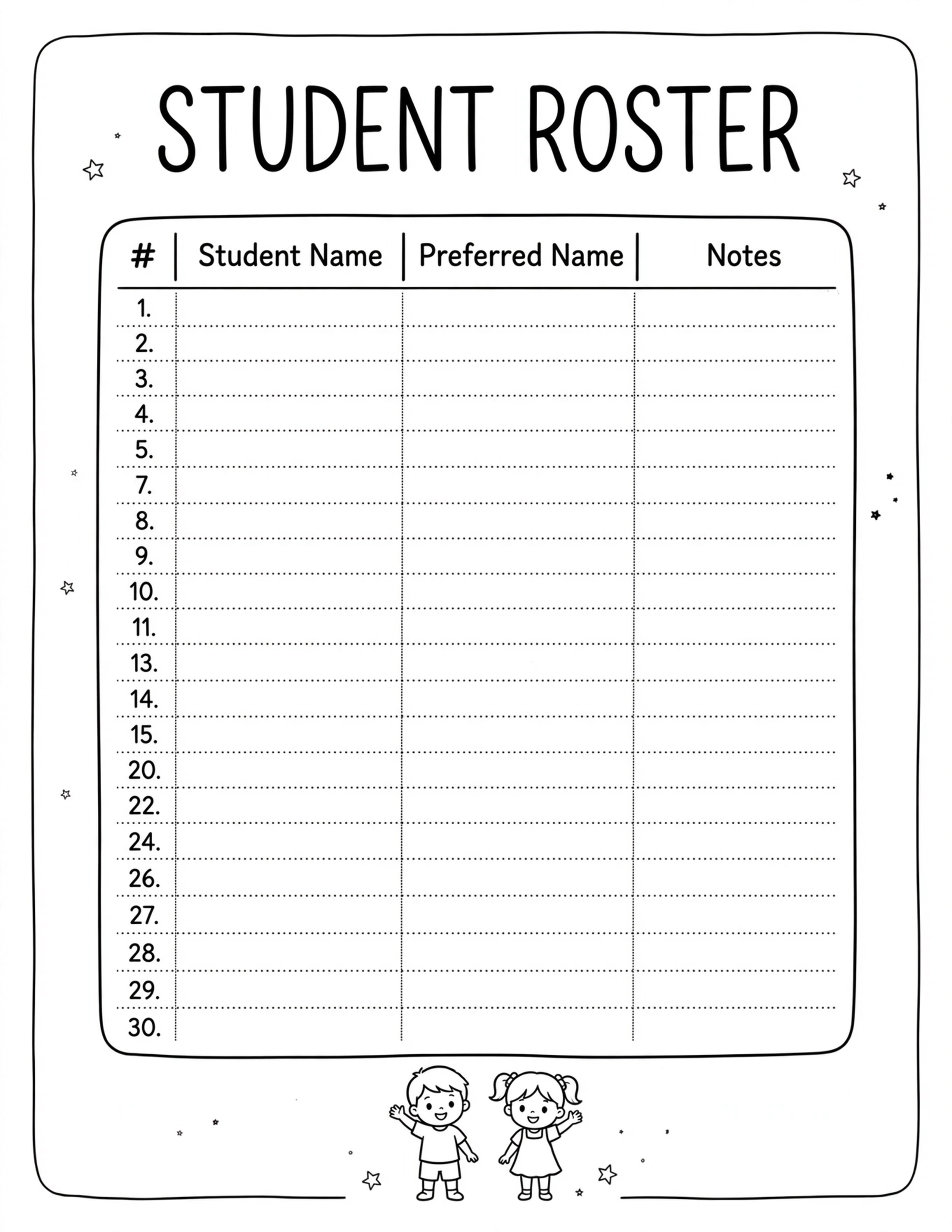 Back To School Planner - STUDENT ROSTER