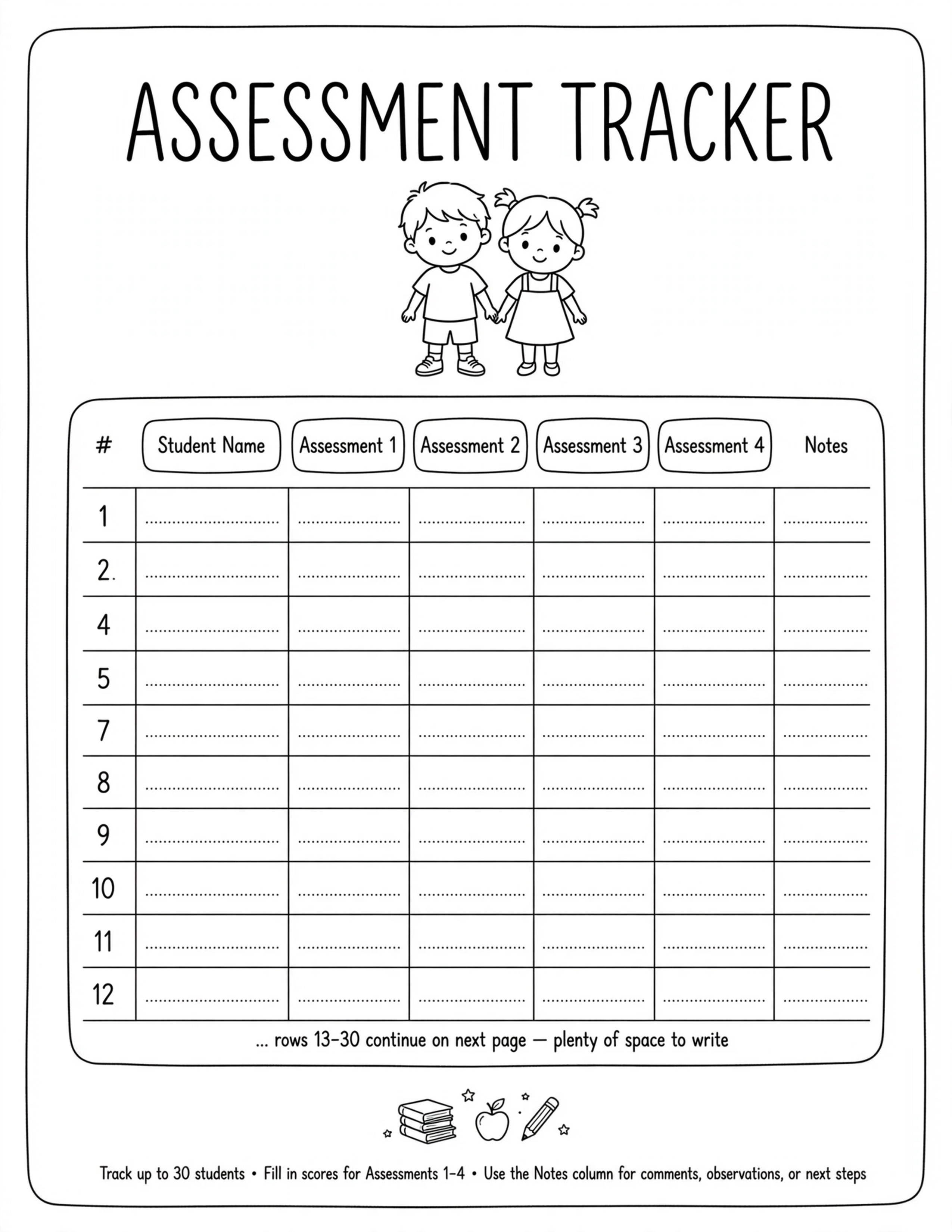 Back To School Planner - ASSESSMENT TRACKER