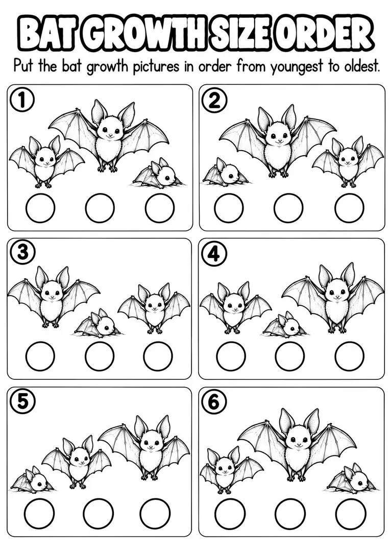 BAT GROWTH SIZE ORDER for Pre-K, Kindergarten, 1st Grade