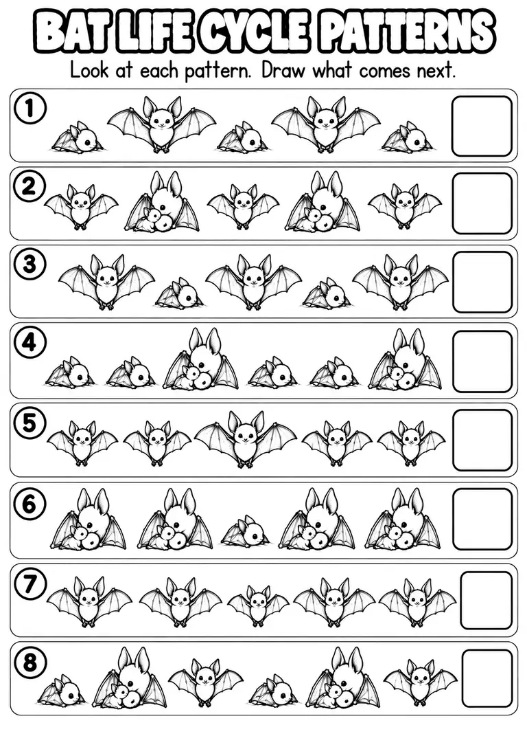 BAT LIFE CYCLE PATTERNS for Pre-K, Kindergarten, 1st Grade