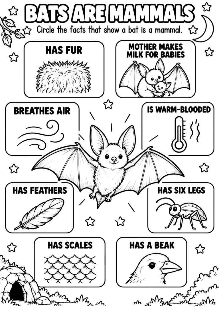 BATS ARE MAMMALS for Kindergarten, 1st Grade