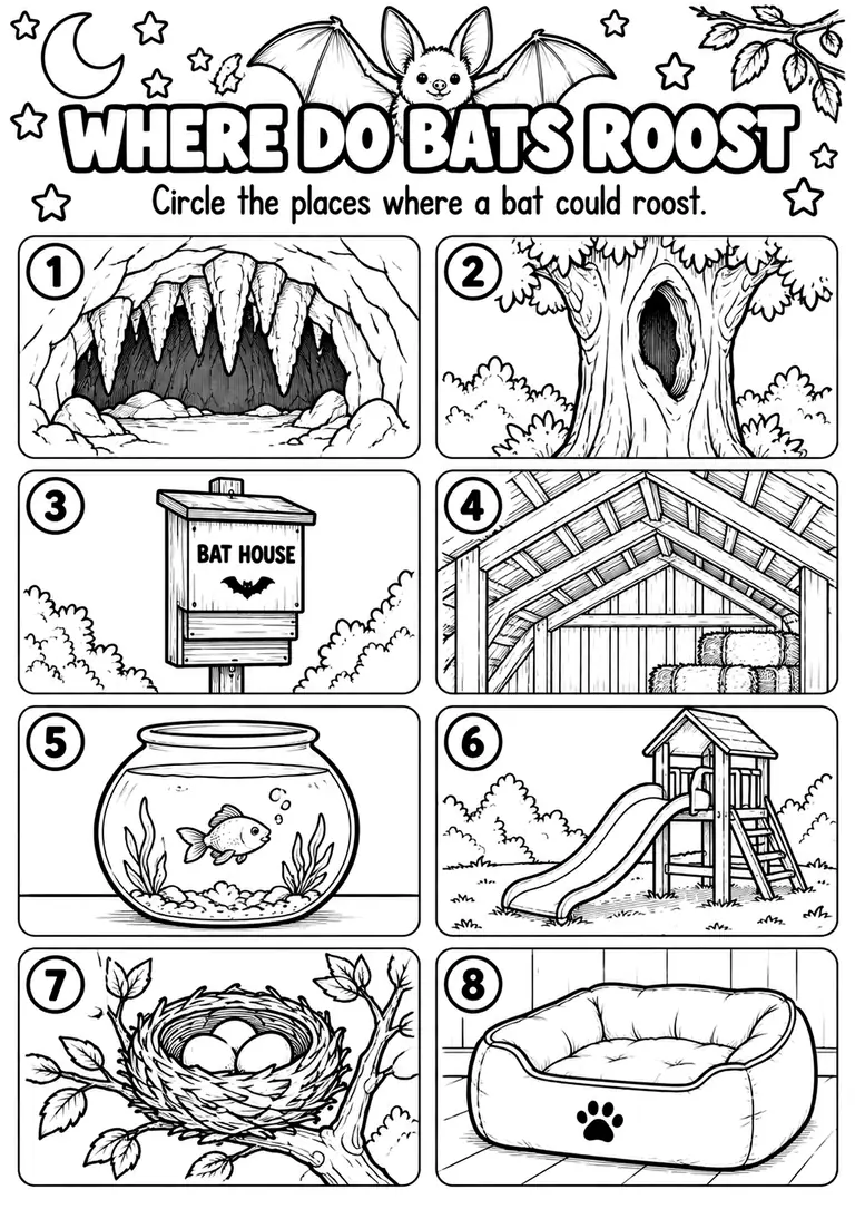 WHERE DO BATS ROOST for Kindergarten, 1st Grade