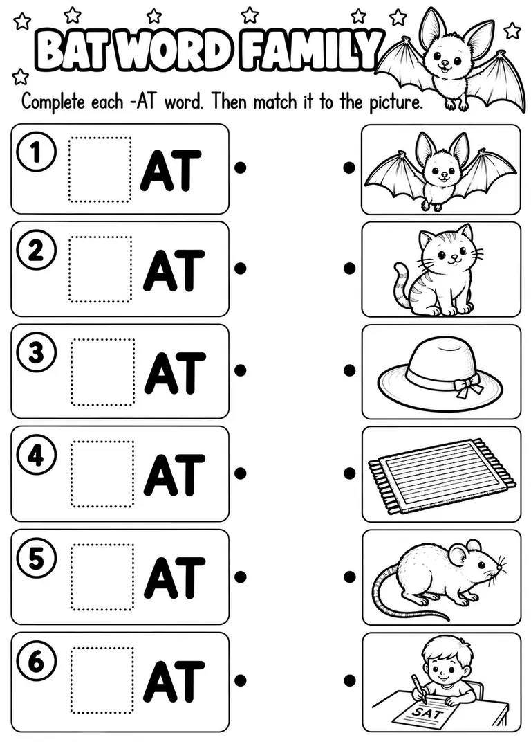 BAT WORD FAMILY for Kindergarten, 1st Grade