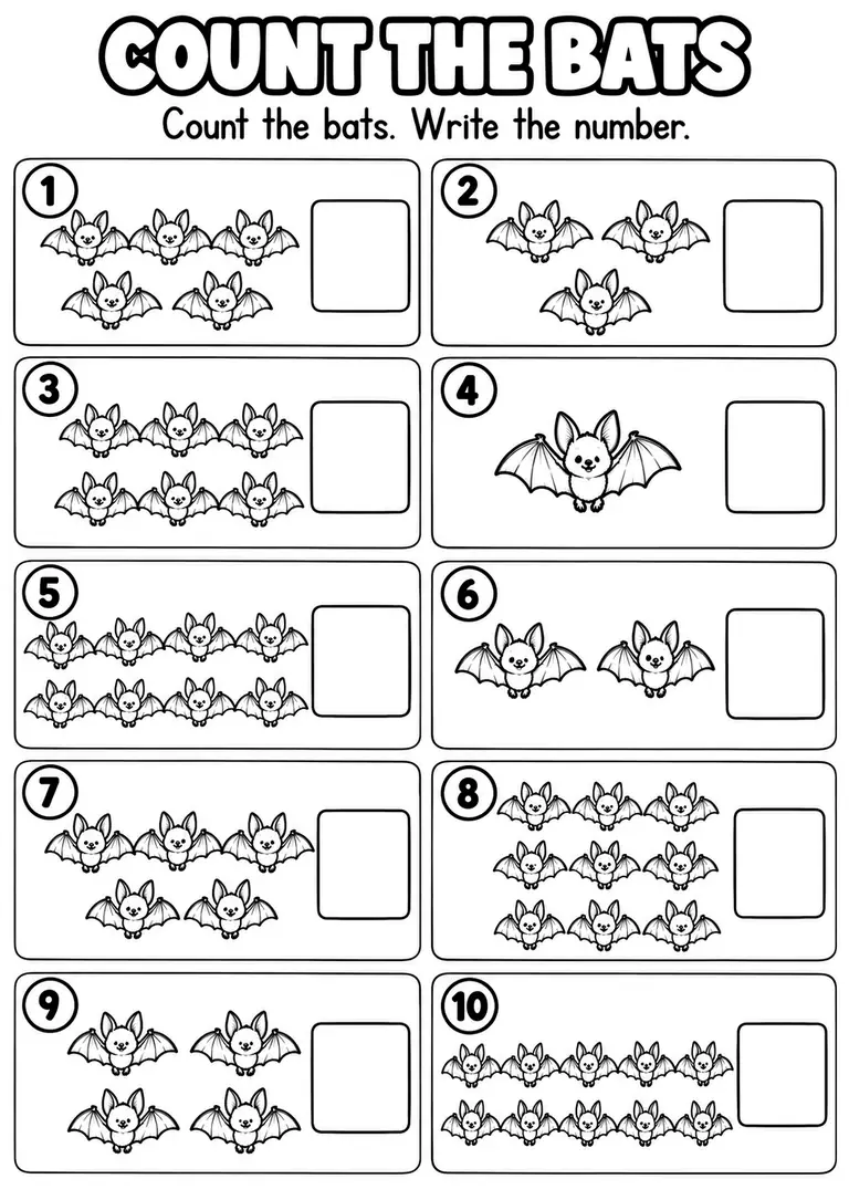 COUNT THE BATS for Kindergarten, 1st Grade