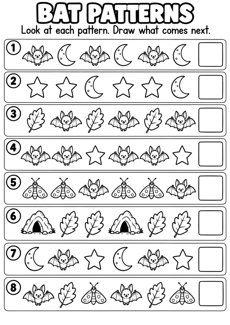 BAT PATTERNS for Kindergarten, 1st Grade