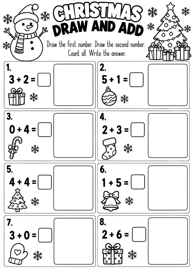 CHRISTMAS DRAW AND ADD for Kindergarten, 1st Grade