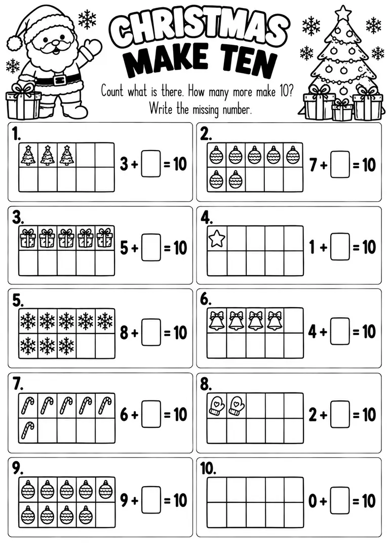 CHRISTMAS MAKE TEN for Kindergarten, 1st Grade