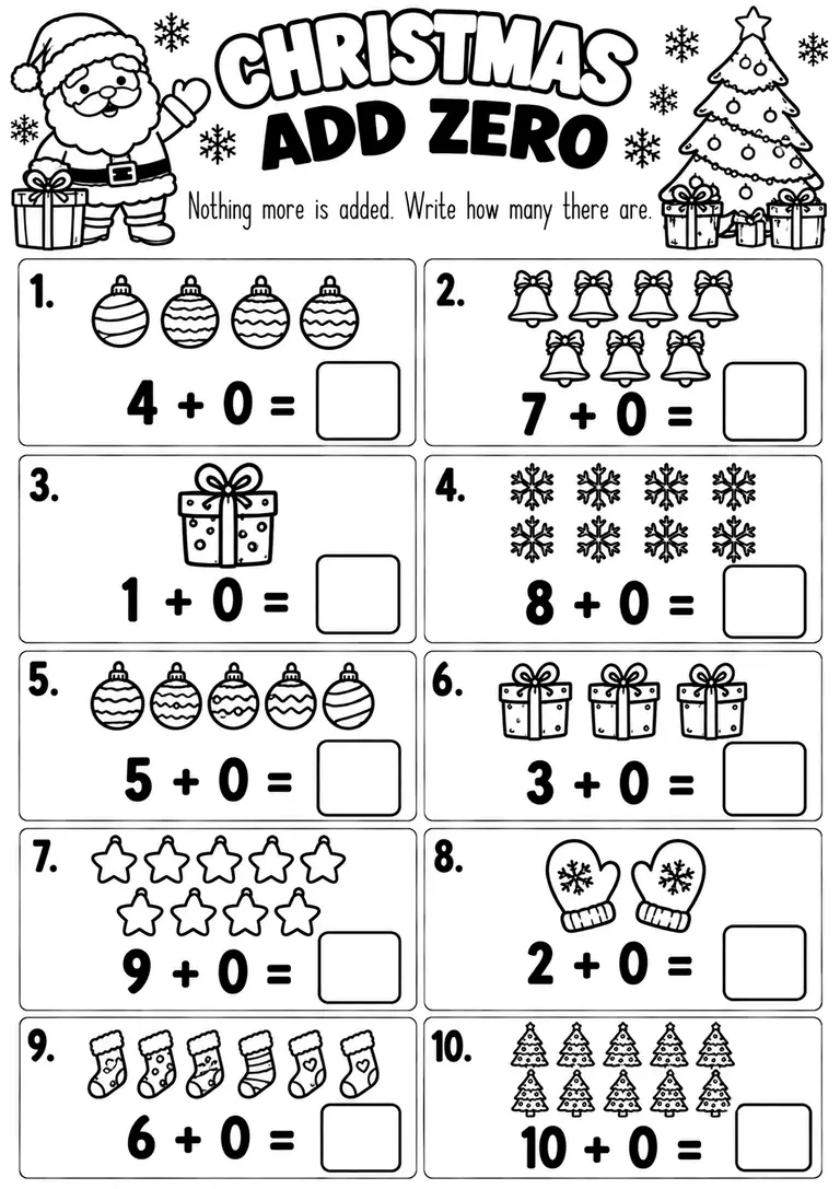 CHRISTMAS ADD ZERO for Kindergarten, 1st Grade