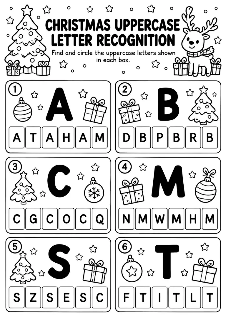 Christmas Uppercase Letter Recognition for Preschool, Pre-K, Kindergarten
