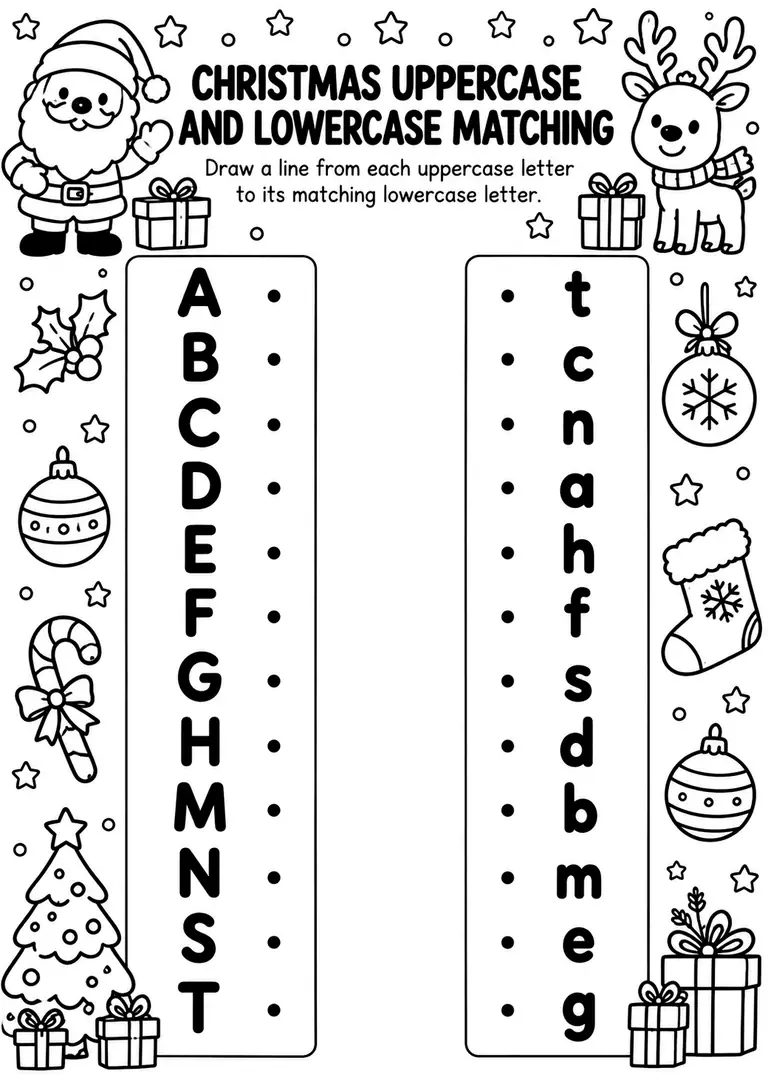 Christmas Uppercase and Lowercase Matching for Preschool, Pre-K, Kindergarten