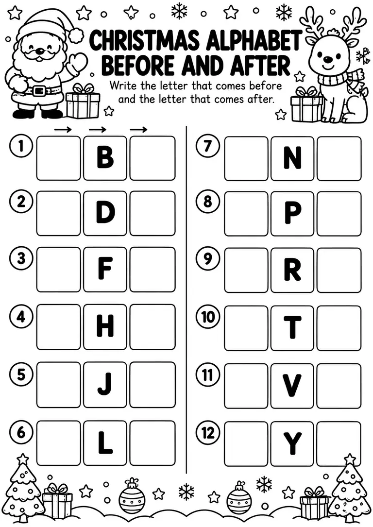 Christmas Alphabet Before and After for Preschool, Pre-K, Kindergarten