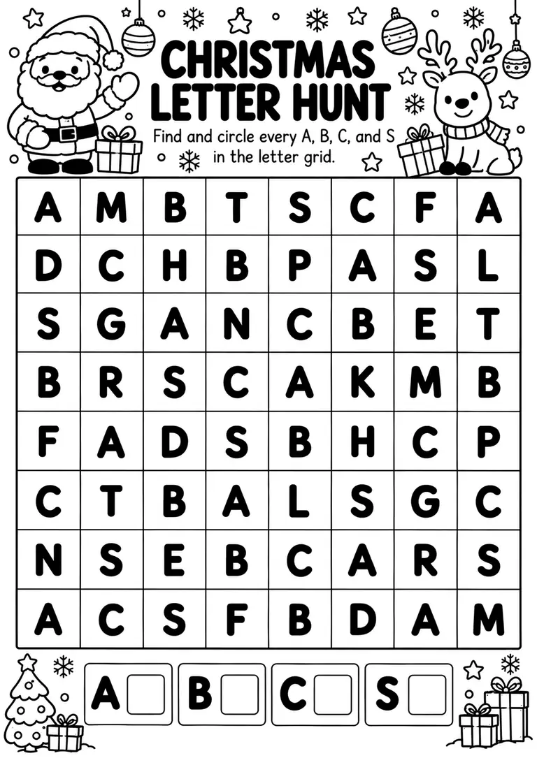 Christmas Letter Hunt for Preschool, Pre-K, Kindergarten