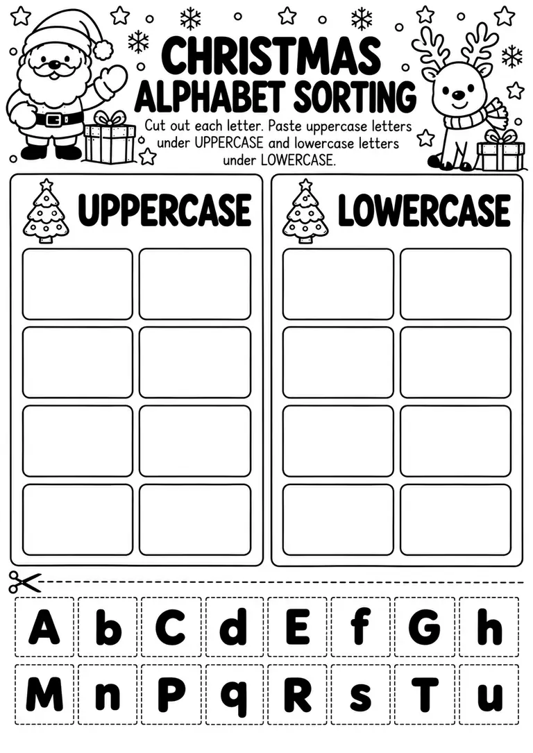 Christmas Alphabet Sorting for Preschool, Pre-K, Kindergarten
