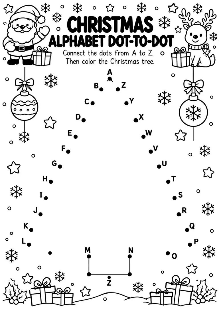 Christmas Alphabet Dot-to-Dot for Preschool, Pre-K, Kindergarten