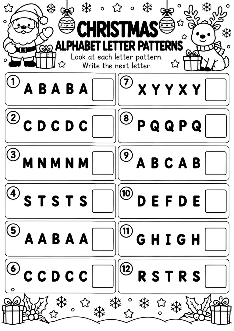Christmas Alphabet Letter Patterns for Preschool, Pre-K, Kindergarten