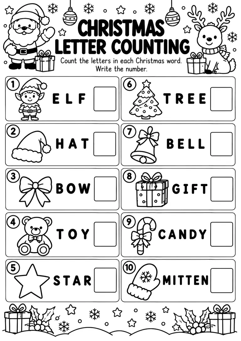 Christmas Letter Counting for Preschool, Pre-K, Kindergarten