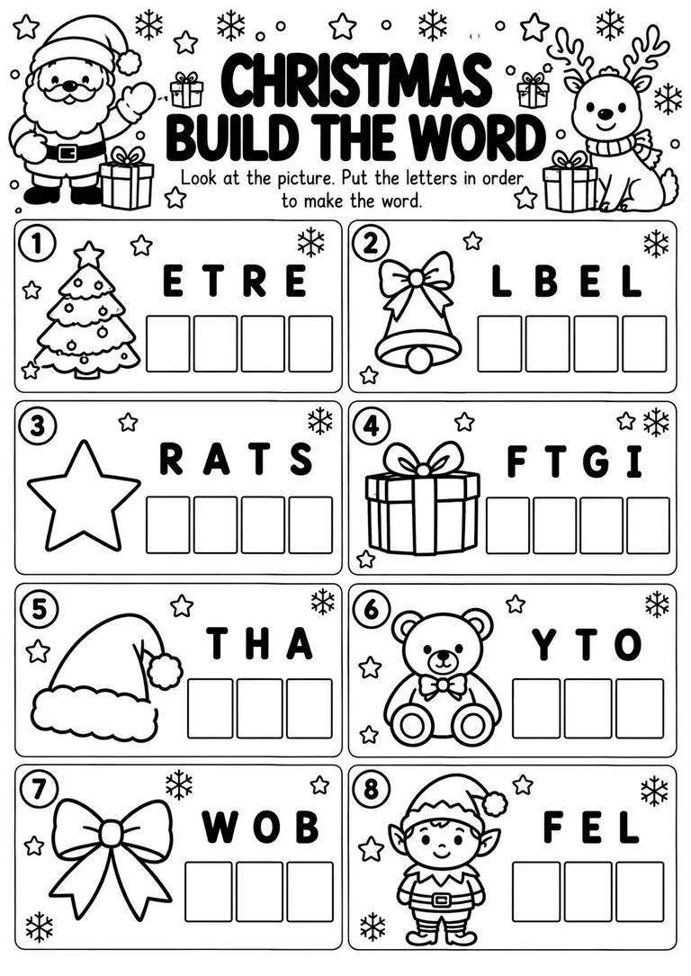 Christmas Build the Word for Preschool, Pre-K, Kindergarten