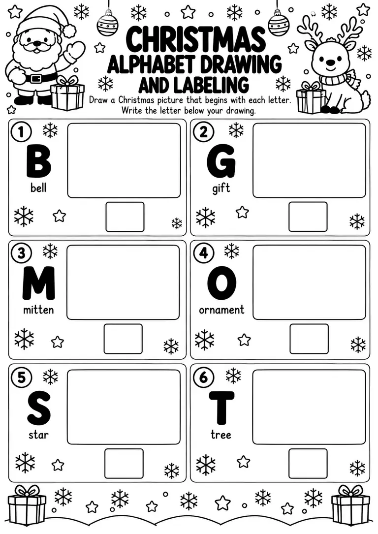 Christmas Alphabet Drawing and Labeling for Preschool, Pre-K, Kindergarten