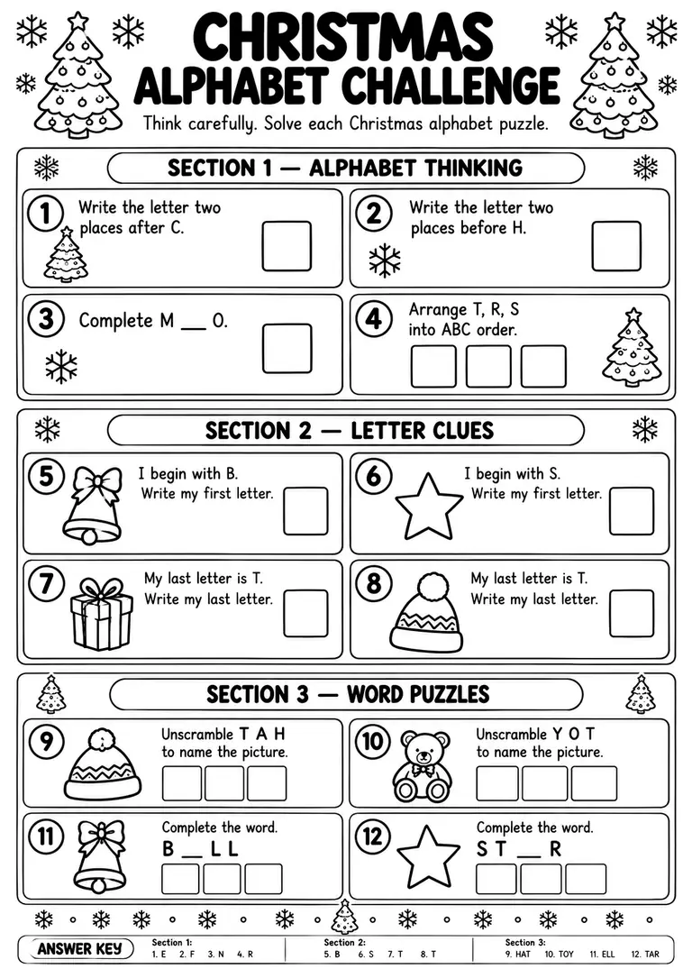 Christmas Alphabet Challenge for Preschool, Pre-K, Kindergarten