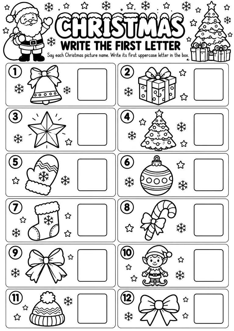 Christmas Write the First Letter for Preschool, Pre-K, Kindergarten