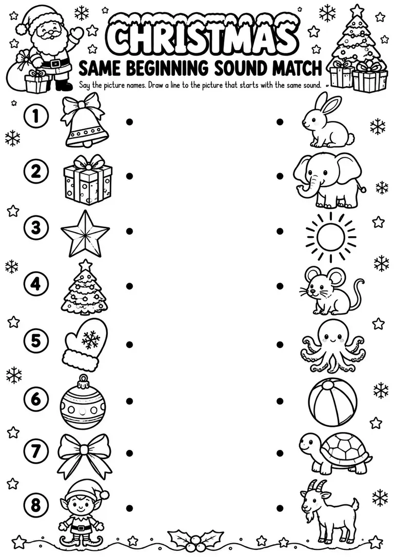 Christmas Same Beginning Sound Match for Preschool, Pre-K, Kindergarten