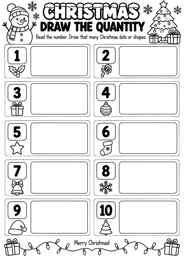 CHRISTMAS DRAW THE QUANTITY for Pre-K, Kindergarten, 1st Grade