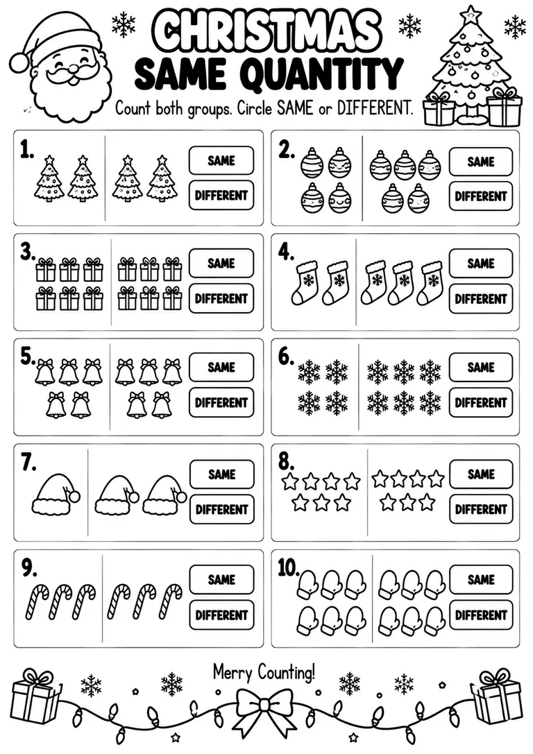 CHRISTMAS SAME QUANTITY for Pre-K, Kindergarten, 1st Grade