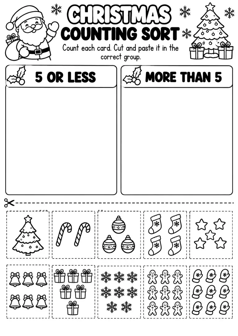CHRISTMAS COUNTING SORT for Pre-K, Kindergarten, 1st Grade
