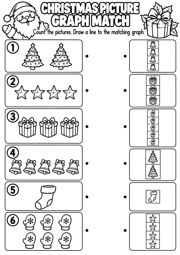 CHRISTMAS PICTURE GRAPH MATCH for Pre-K, Kindergarten, 1st Grade