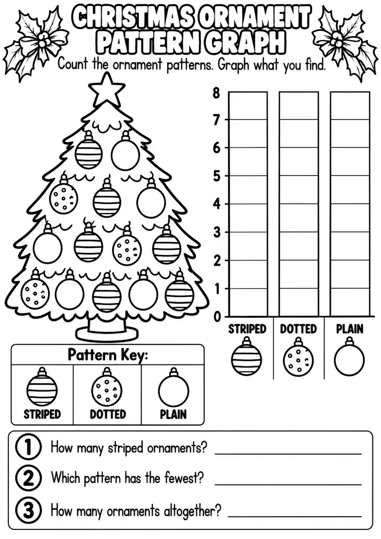 CHRISTMAS ORNAMENT PATTERN GRAPH for Pre-K, Kindergarten, 1st Grade