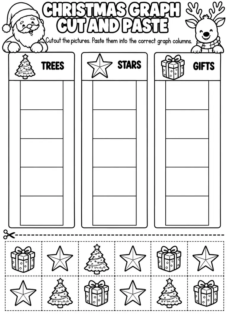 CHRISTMAS GRAPH CUT AND PASTE for Pre-K, Kindergarten, 1st Grade