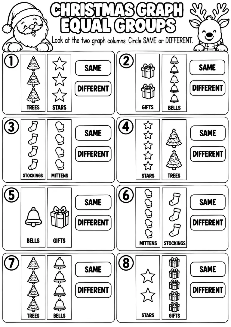 CHRISTMAS GRAPH EQUAL GROUPS for Pre-K, Kindergarten, 1st Grade