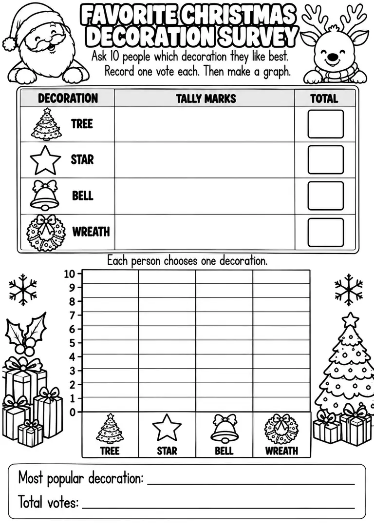 FAVORITE CHRISTMAS DECORATION SURVEY for Pre-K, Kindergarten, 1st Grade