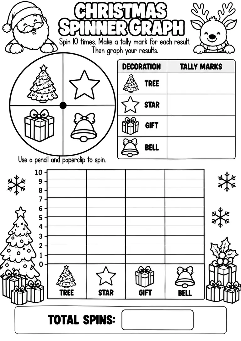 CHRISTMAS SPINNER GRAPH for Pre-K, Kindergarten, 1st Grade