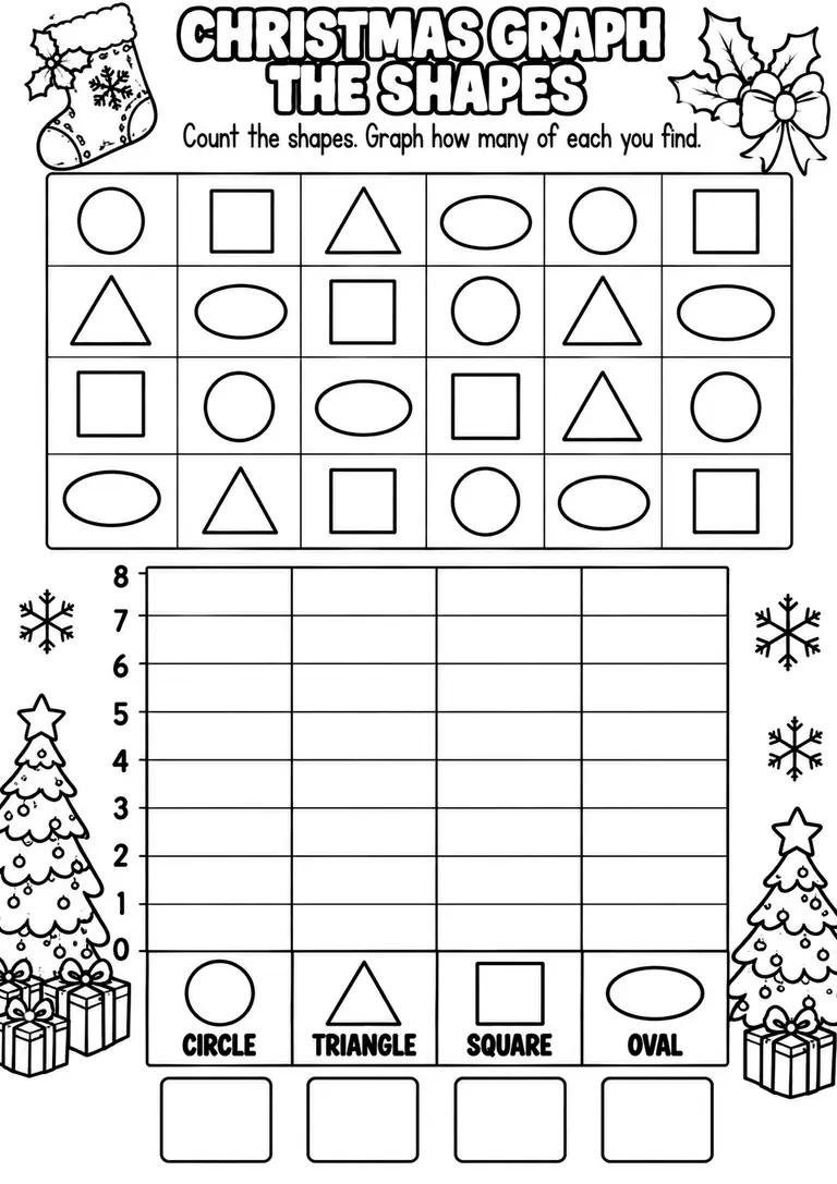 CHRISTMAS GRAPH THE SHAPES for Pre-K, Kindergarten, 1st Grade