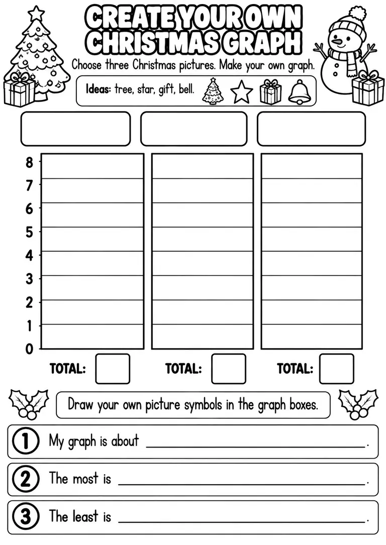 CREATE YOUR OWN CHRISTMAS GRAPH for Pre-K, Kindergarten, 1st Grade