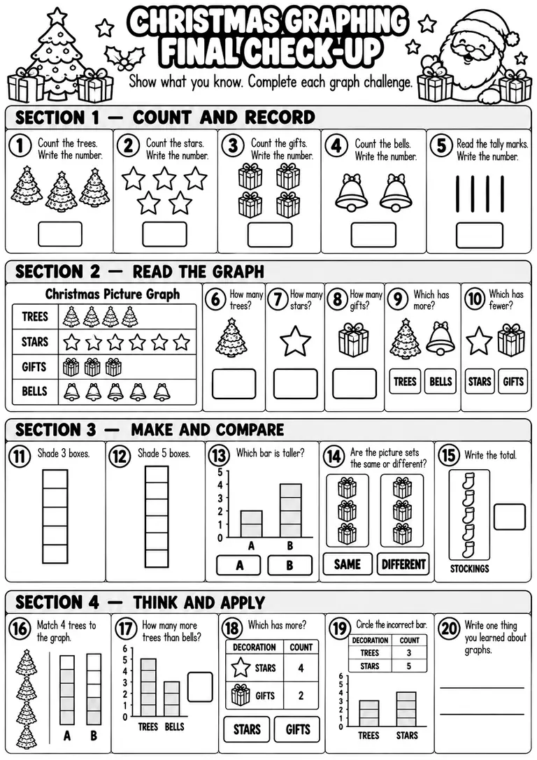 CHRISTMAS GRAPHING FINAL CHECK-UP for Pre-K, Kindergarten, 1st Grade