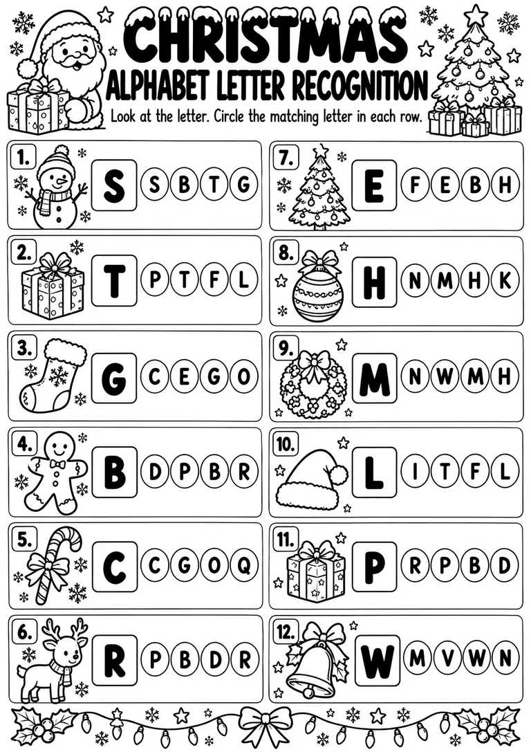 Christmas Alphabet Letter Recognition for Preschool, Kindergarten, 1st Grade