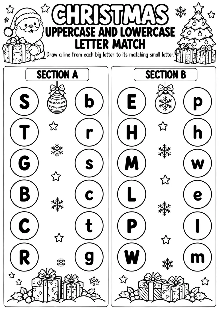 Christmas Uppercase and Lowercase Letter Match for Preschool, Kindergarten, 1st Grade