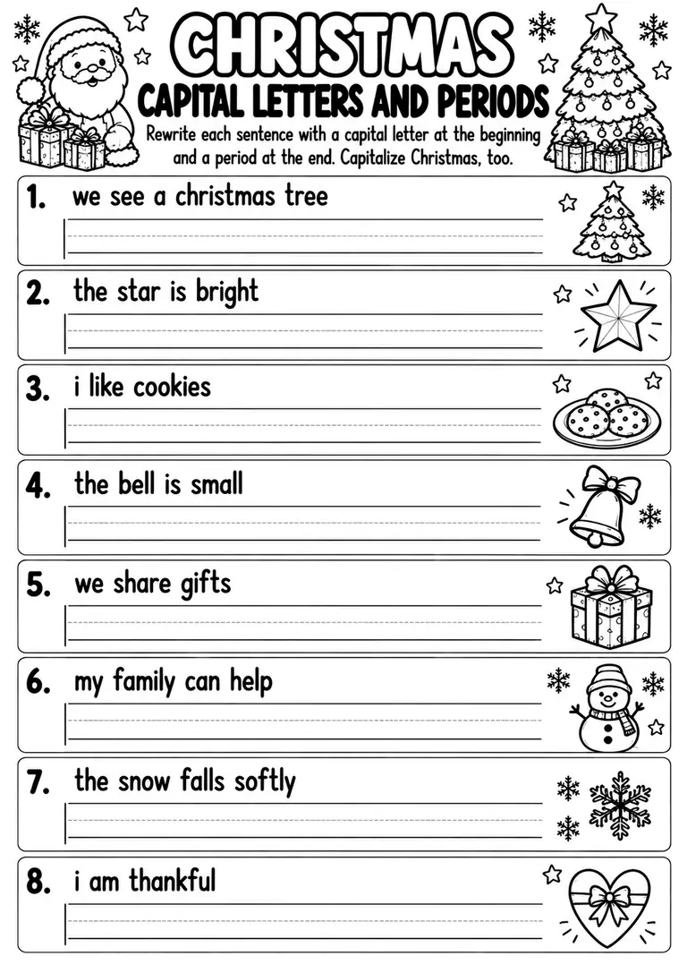 Christmas Capital Letters and Periods for Preschool, Kindergarten, 1st Grade
