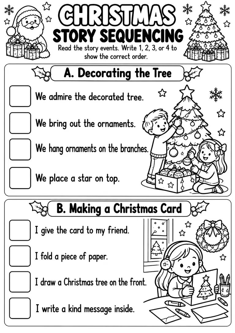 Christmas Story Sequencing for Preschool, Kindergarten, 1st Grade