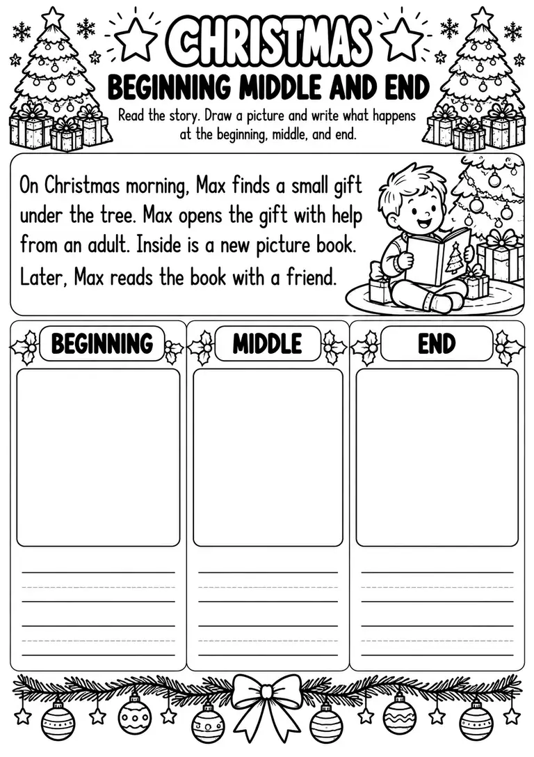 Christmas Beginning Middle and End for Preschool, Kindergarten, 1st Grade