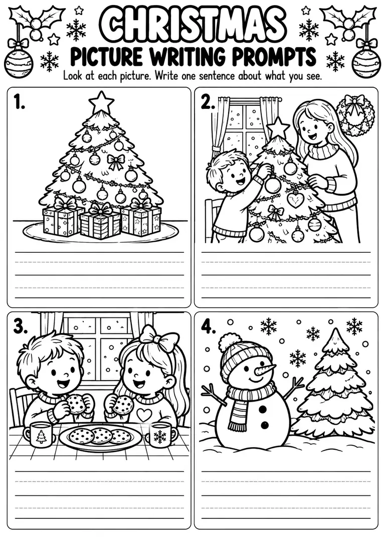 Christmas Picture Writing Prompts for Preschool, Kindergarten, 1st Grade