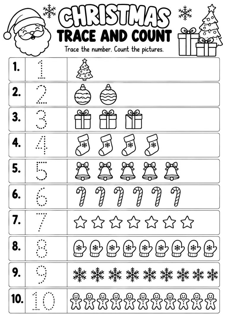 Christmas Trace and Count for Kindergarten, 1st Grade