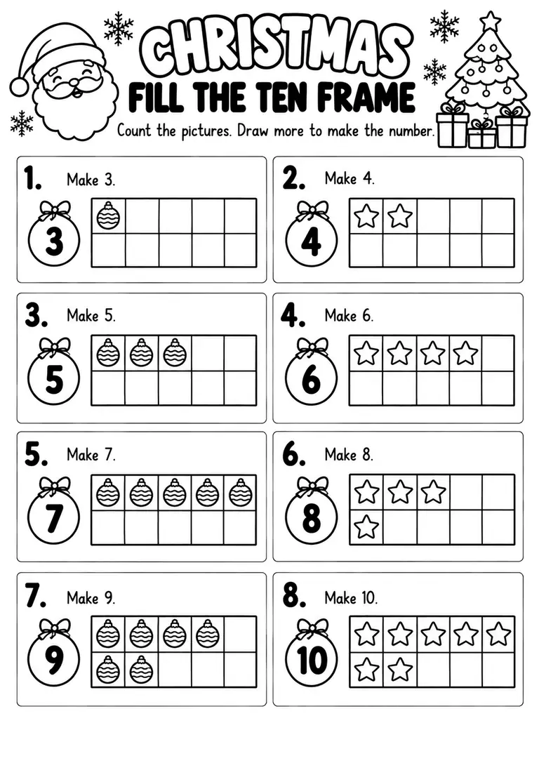 Christmas Fill the Ten Frame for Kindergarten, 1st Grade