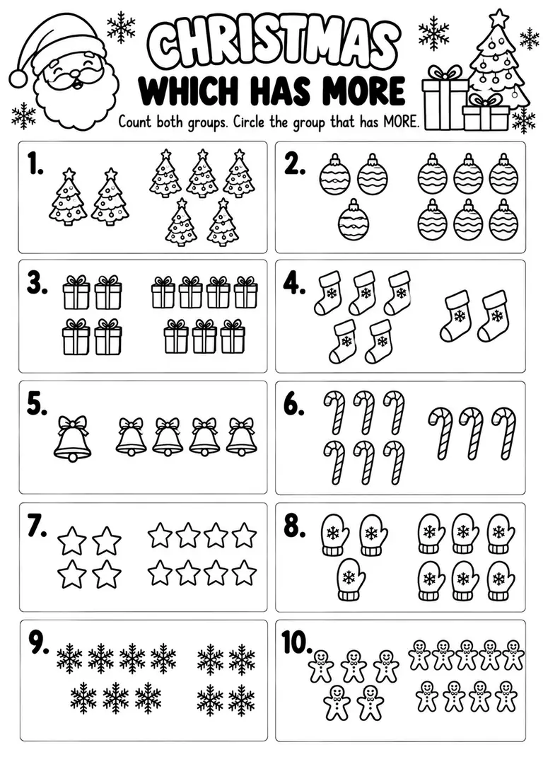 Christmas Which Has More for Kindergarten, 1st Grade
