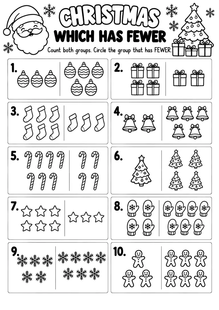Christmas Which Has Fewer for Kindergarten, 1st Grade