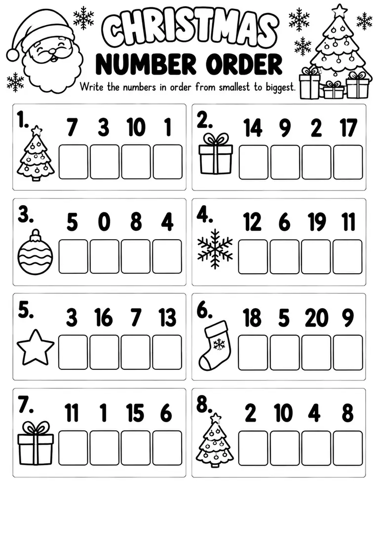 Christmas Number Order for Kindergarten, 1st Grade